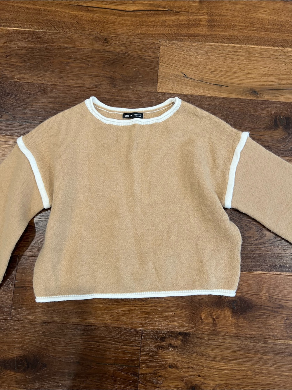 SHEIN Camel Sweater with White Trim